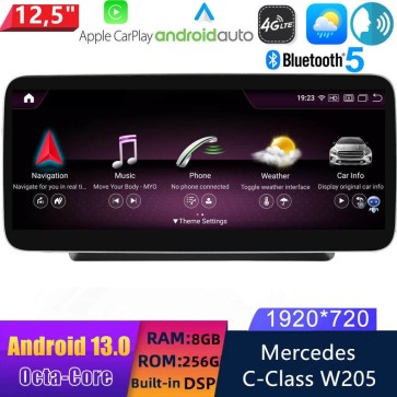 12,5" Android 13.0 Multimedia GPS Navigatie Autoradio Auto Stereo voor Mercedes C-Klasse‎ W205 (2019-2022)-1