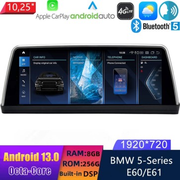 10,25" Android 13.0 Multimedia GPS Navigatie Autoradio Auto Stereo voor BMW 5-Serie E60/E61 (2003-2010)-1