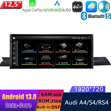 12,5" Android 13.0 Multimedia GPS Navigatie Autoradio Auto Stereo voor Audi A4/S4/RS4 B9 (2016-2019)-1