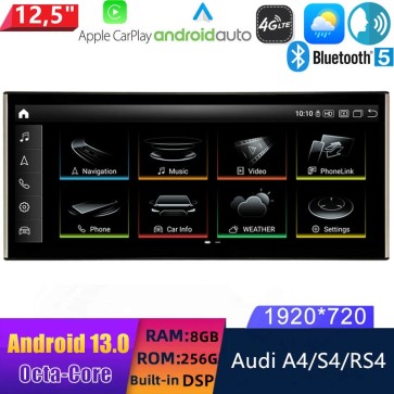 12,5" Android 13.0 Multimedia GPS Navigatie Autoradio Auto Stereo voor Audi A4/S4/RS4 (2008-2016)-1