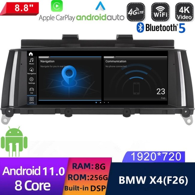 BMW X4 Android 11 Autoradio met Navigatiesysteem met 8-Core 8GB+256GB HD Scherm - 8,8" Android 11.0 Multimedia GPS Navigatie Autoradio Auto Stereo BMW X4 (2014-2018)