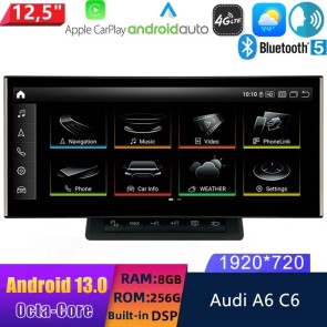 12,5" Android 13.0 Multimedia GPS Navigatie Autoradio Auto Stereo voor Audi A6 C6 (2004-2011)-1